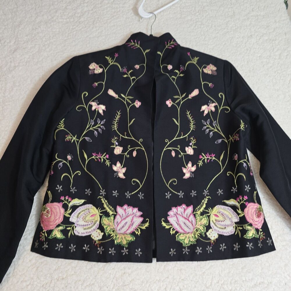 Silk Club Collections Jacket Womens Small Embroidered Floral Fairy Core Whimsy